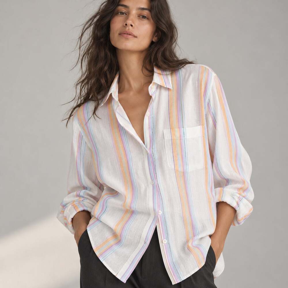 Rails Charli Merida Stripe Linen Blend Button-Up Shirt M